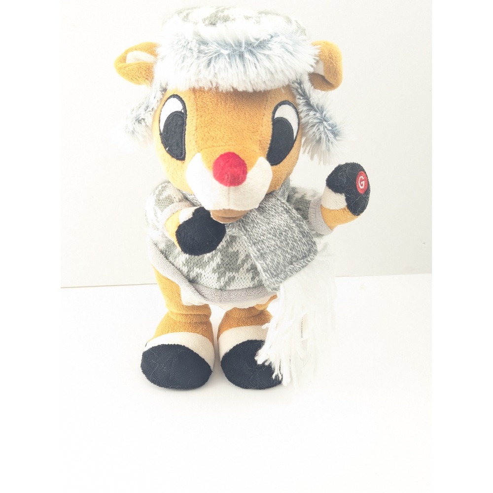 Gemmy Rudolph The Red Nosed‎ Reindeer Plush Toy Winter Hat Scarf